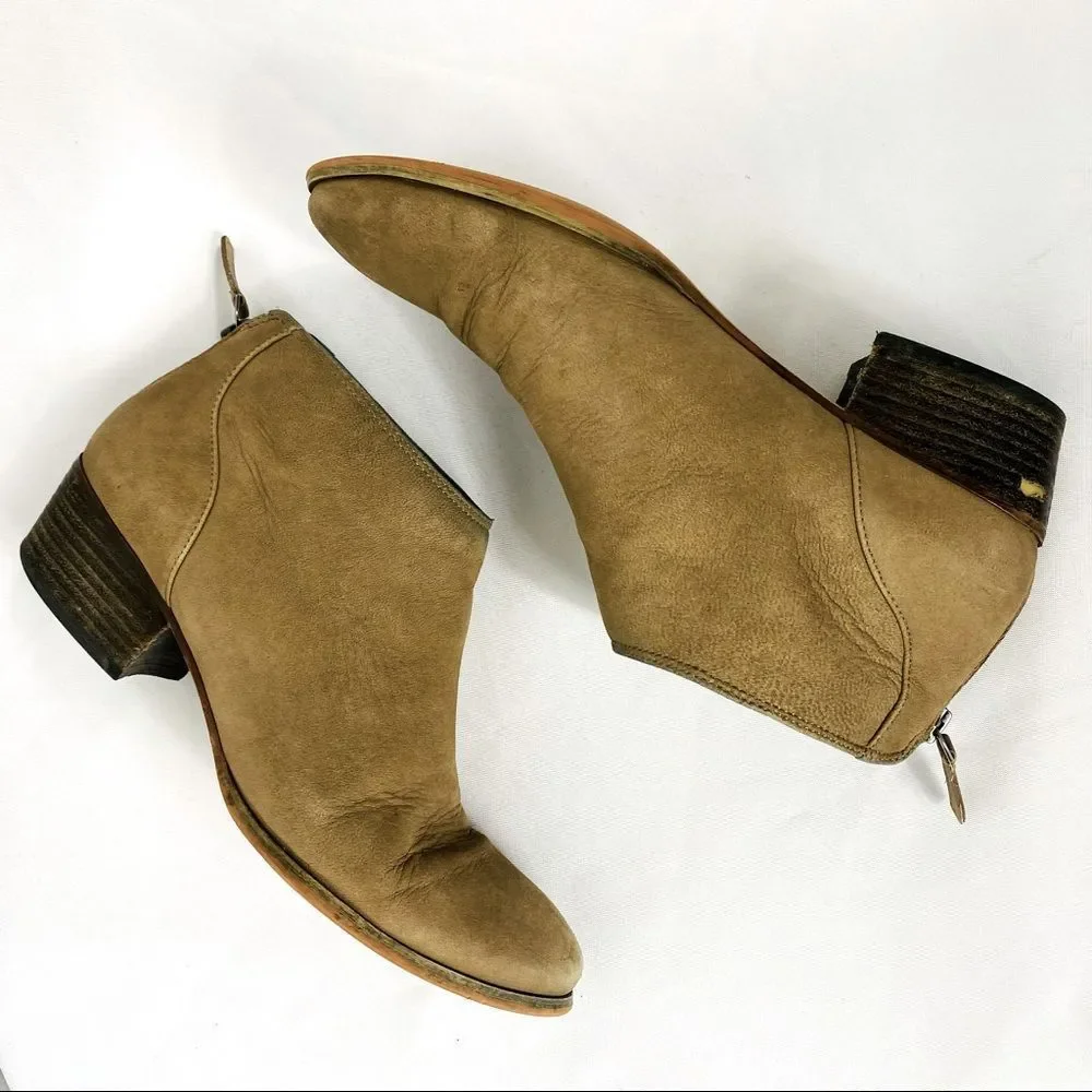 CASLON Suede Taupe Tan ‘Mayne’ Midi Zip Heeled Ankle Bootie